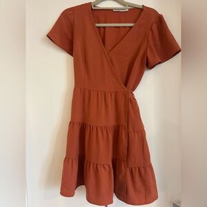 Abercrombie & Fitch Burnt Orange Wrapped Mini-Dress, Size Small